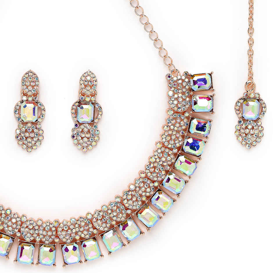 Sukkhi Striking Gold Plated Rose Gold Stone Studded Choker Necklace Set