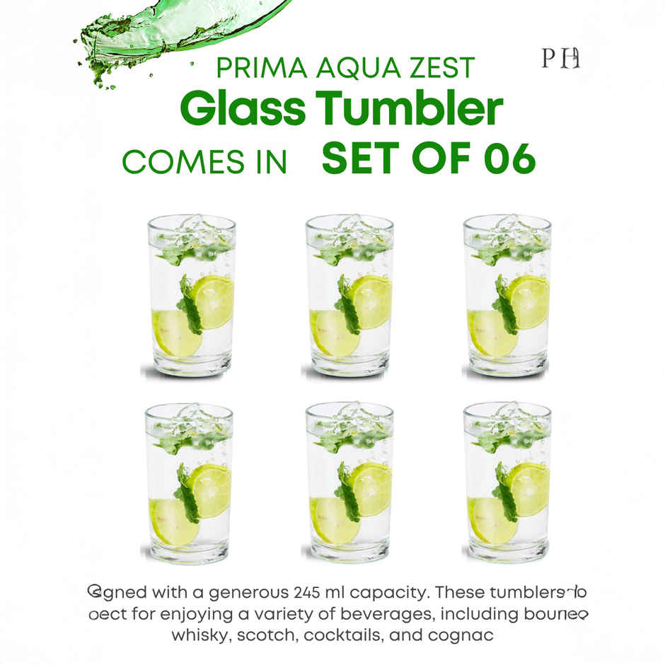 YERA GLASSWARE Prima Aqua Glass - 245 ml | Durable & Stylish
