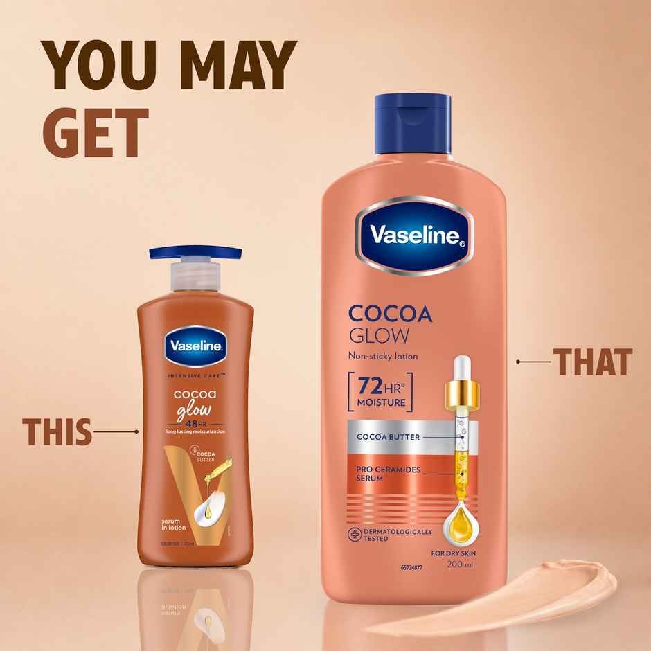 Vaseline Cocoa Glow Serum In Lotion, 100% Pure Cocoa & Shea Butter for Glowing & Soft Skin