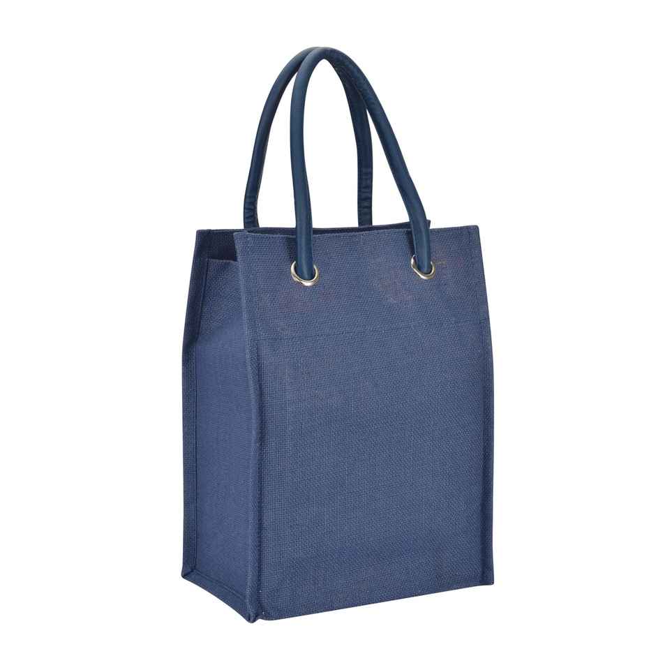 Jute Cottage Carry Bag - Big Eyelet Plain Lunch Bag | Eco-friendly | Navy Blue