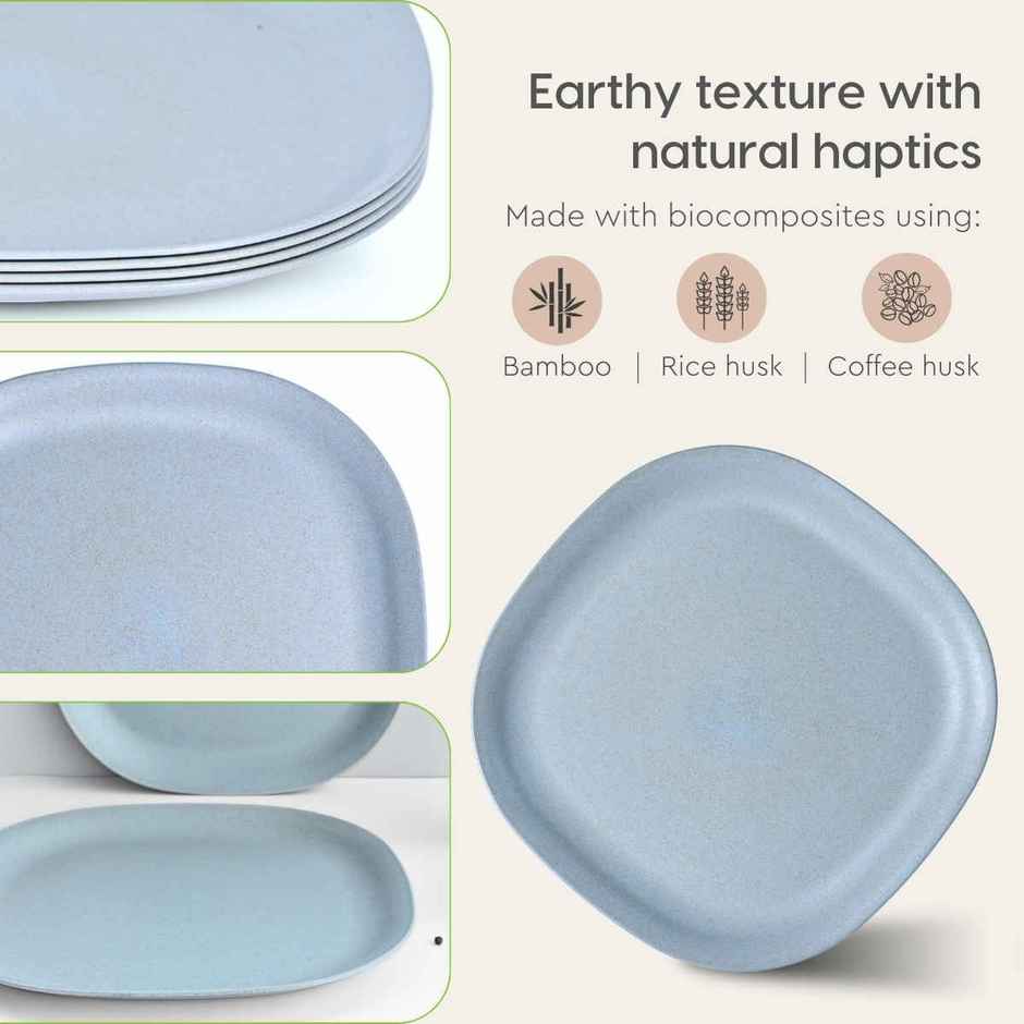 Eha Earth Friendly Square Dinner Plates | 11", 4 pcs, Multi-light | Rice Husk Biocomposite