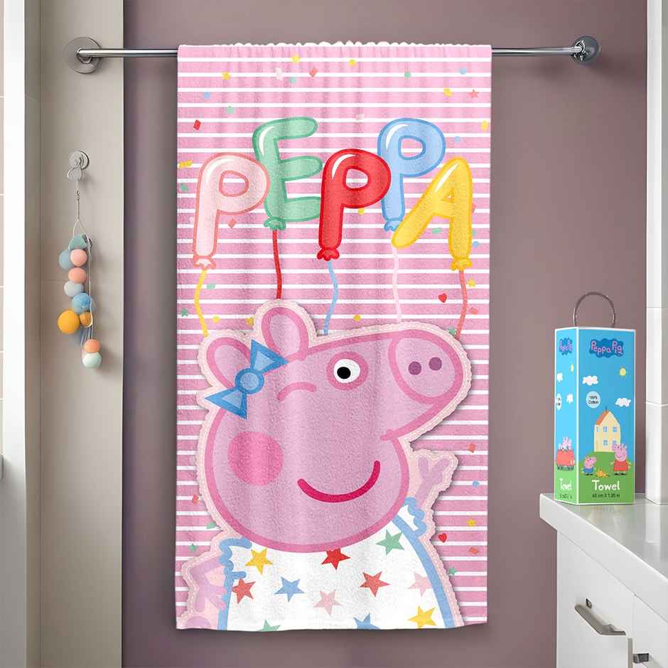 Sassoon Peppa Pig Cotton Bath Towel For Kids | Pink | 60 x 120 cm