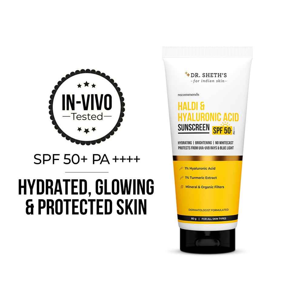 Dr. Sheth'S Haldi & Hyaluronic Acid Sunscreen Spf 50+ Pa+++ For All Skin Type