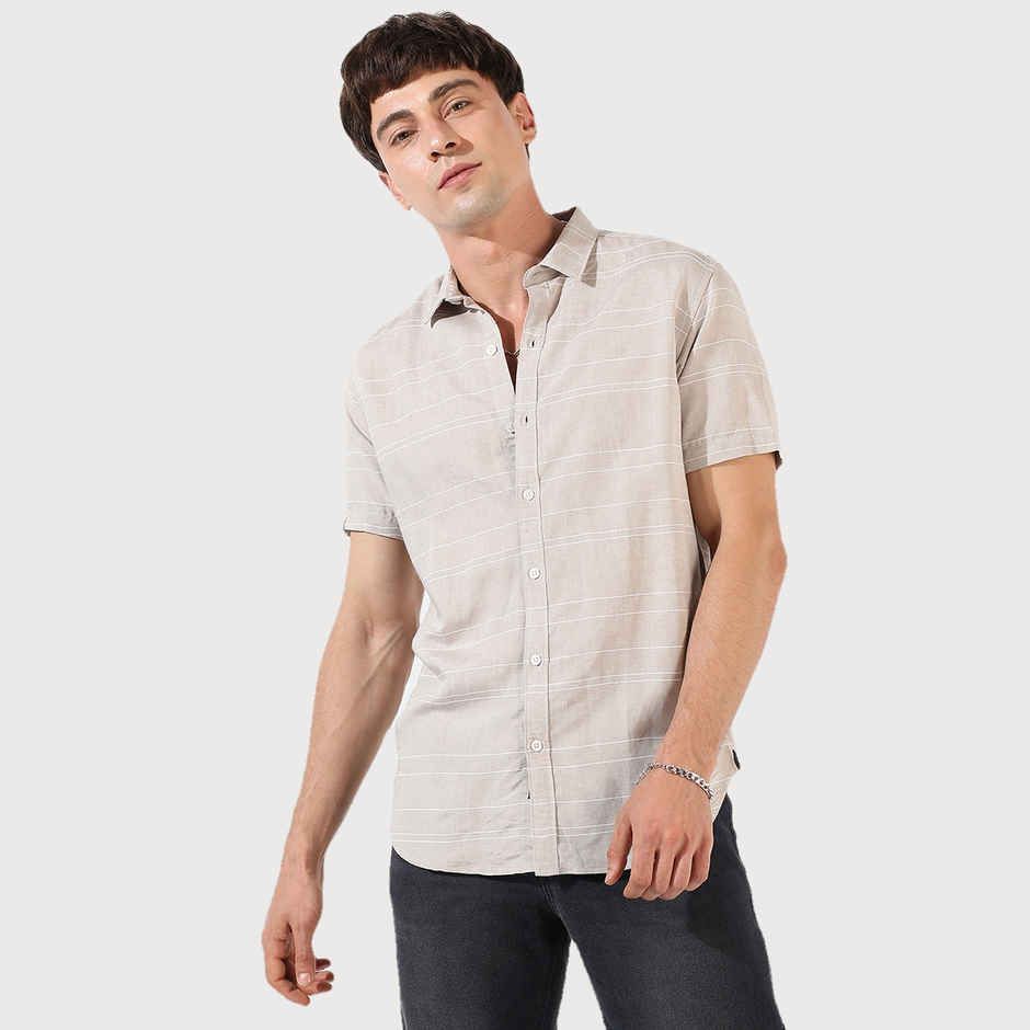 Campus Sutra Men's Textured Casual Shirt | Grey - L