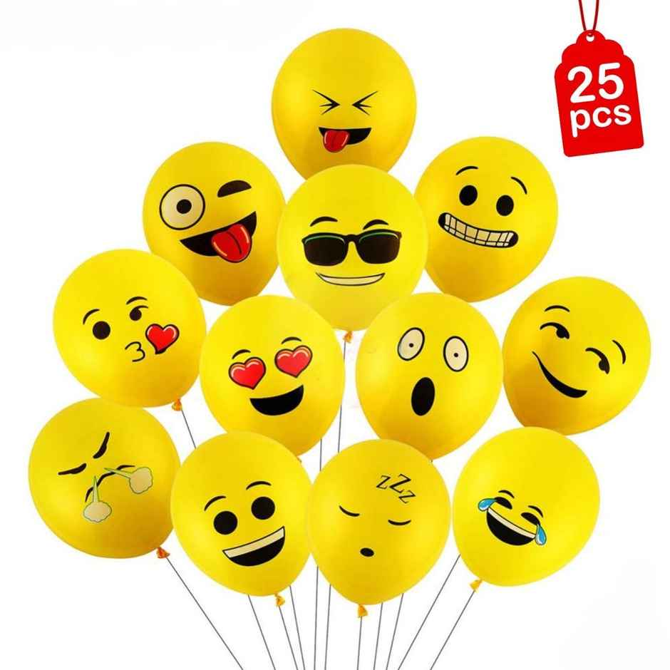 Party Propz Printed Face Expression Latex Rubber Balloon, 25 Pcs Emoji Balloons | Yellow