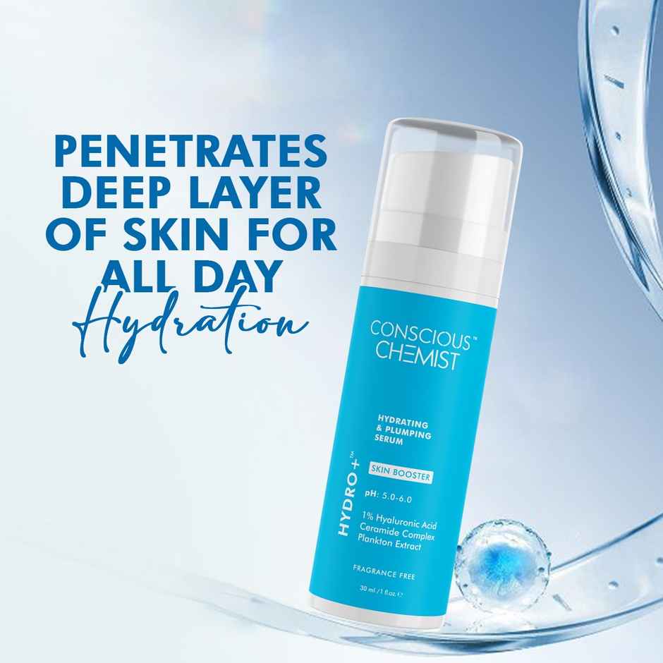 Conscious Chemist 1% Hyaluronic Acid Serum For Hydrating & Plumping Skin With Ceramides