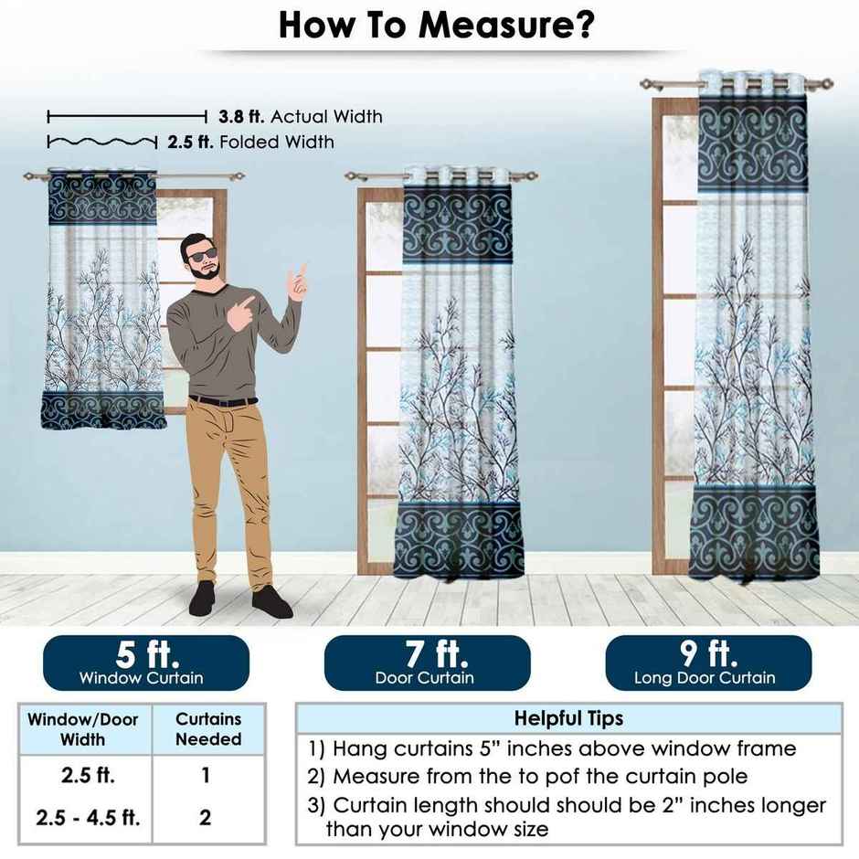 Story@Home 200 GSM Polyester Abstract 2 Piece Window Curtain | Blue & White