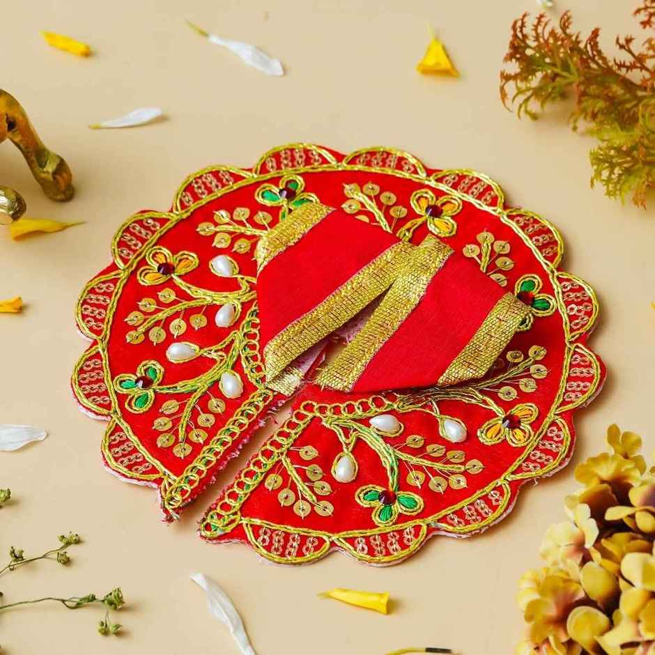 Ecraft Floral Kundan Decorative Ladoo Gopal Dress for Idol | Krishna Costume | Size 4