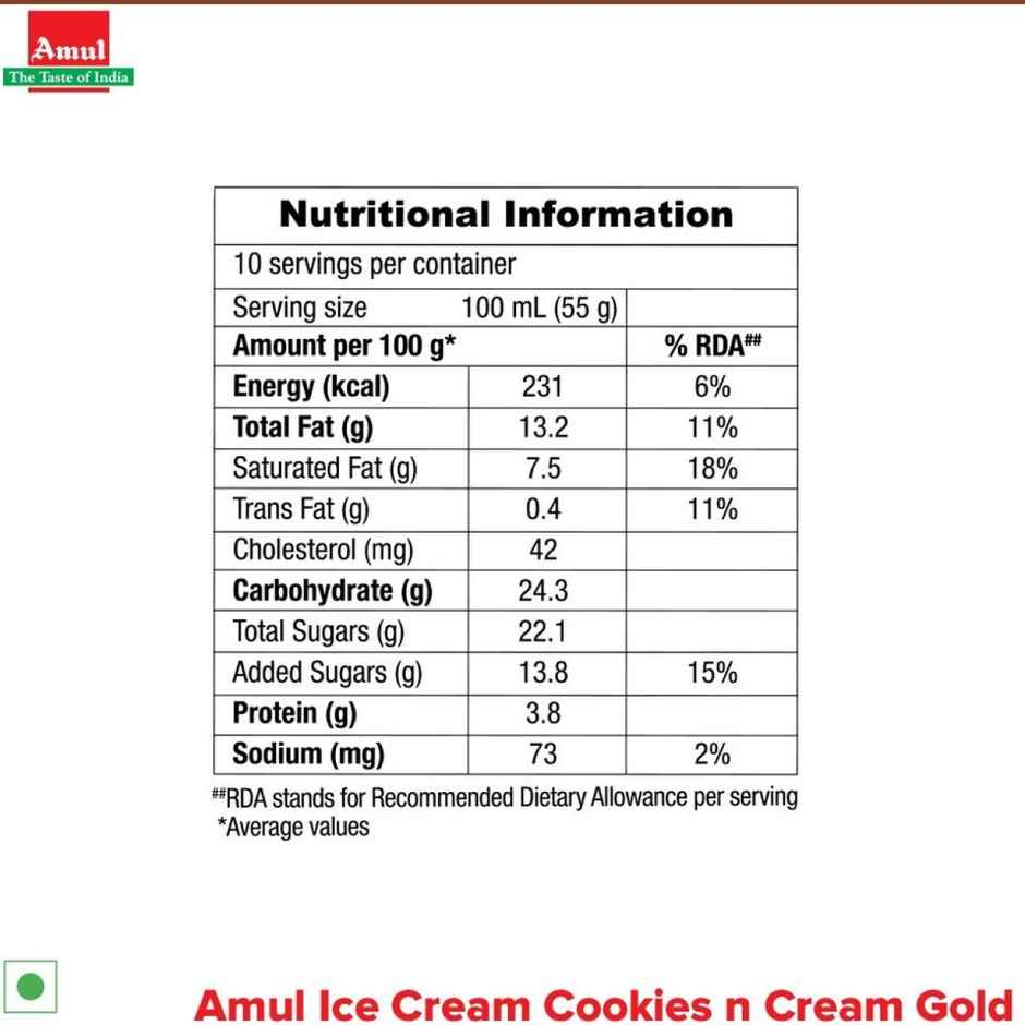 Amul Gold Cookies & Cream Ice Cream Tub