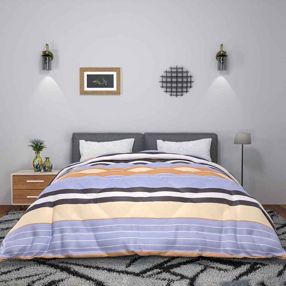 Kuber Industries 300 GSM Reversible Double Bed Comforter - Brown | Microfiber Quilt | Striped