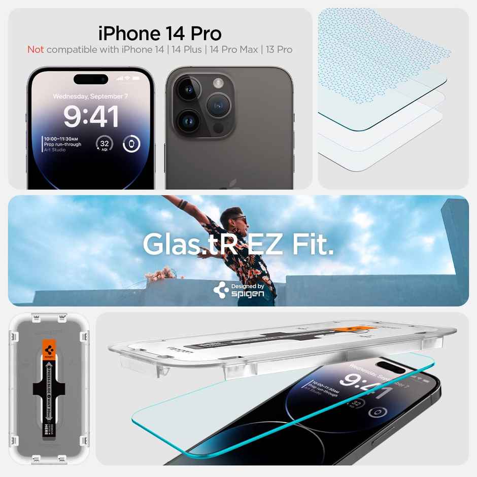 Spigen Glastr Ez Fit Tempered Glass For Iphone 14 Pro Smartphone | 2 Pack Sensor Protection