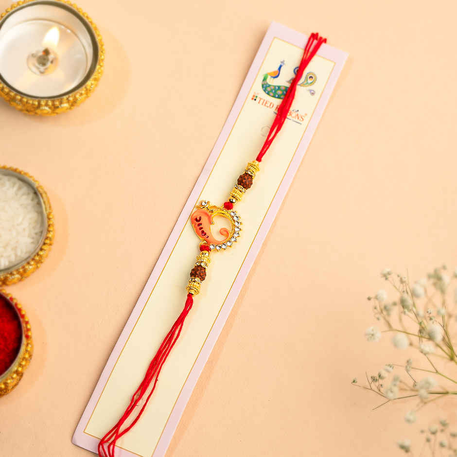 Rakhi for Brother | Ganesha Designer | Religious | Includes Roli Chawal | Pack of 1 | Tied Ribbons