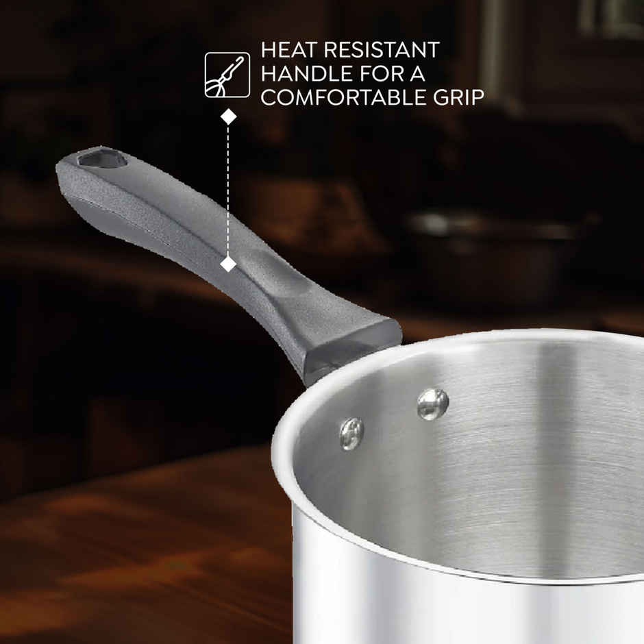 Judge By Prestige Classic SS Milk Pan 14cm/1.4Ltr,Superior Quality SS,Unique Triply Bottom, Silver