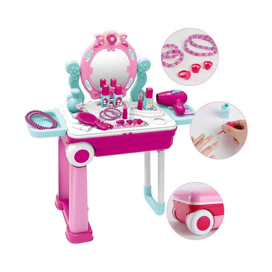 Wembley Kids Makeup Kit Pretend Play With Accessories and Trolley | For Girls & Kids 3+ | Assorted