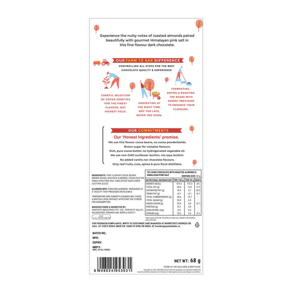 Paul And Mike 72% Dark Roasted Almonds & Himalayan Pink Salt