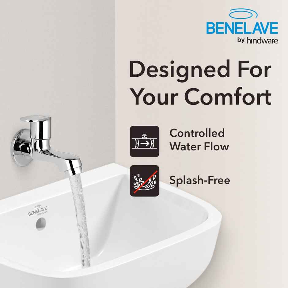 Benelave By Hindware Volga Universal Bib Tap For Bathroom | Brass With Chrome Finish