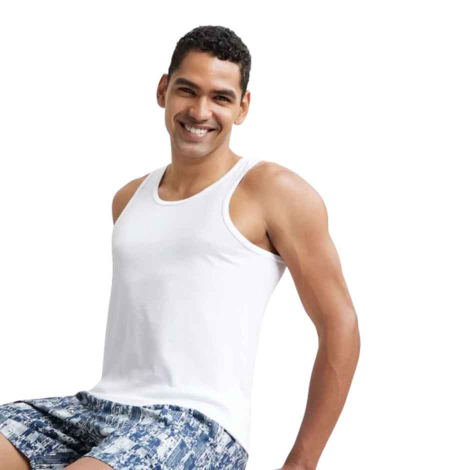 Jockey 8820 Men's Super Combed Cotton Round Neck Vest|Extended Length|Easy Tuck|PO2 | White-S