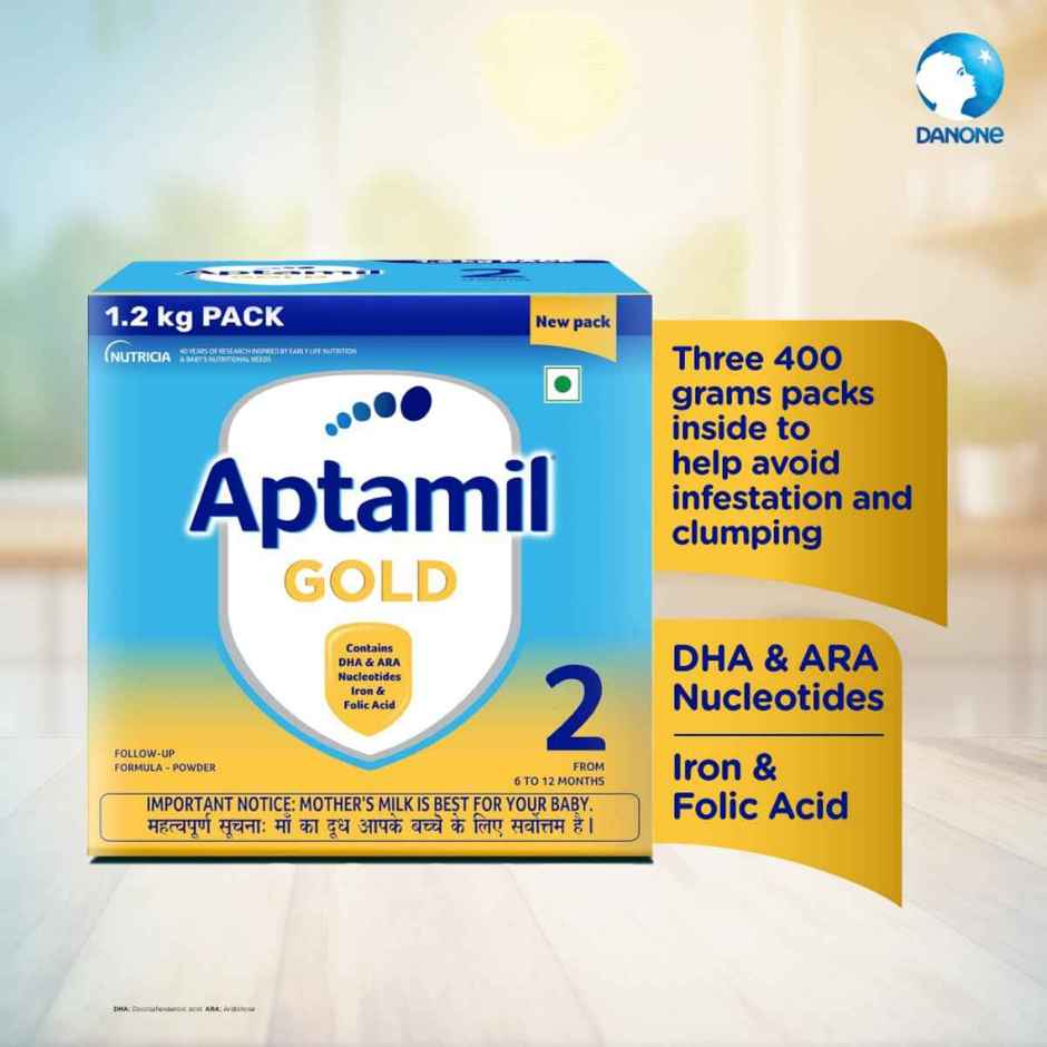 Aptamil Gold Infant Formula Milk Powder For Babies - Stage 2 | 6-12 Months | 1.2 Kgs - Large Pack