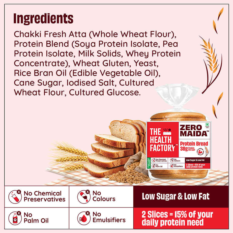 The Health Factory Zero Maida Protein Bread | Clean Label - Not Brown