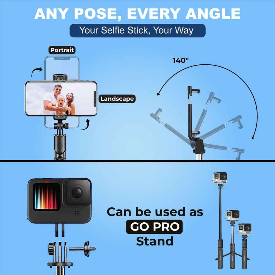 Kratos 100 cms Extendable Selfie Stick with Tripod Stand for mobile / action camera