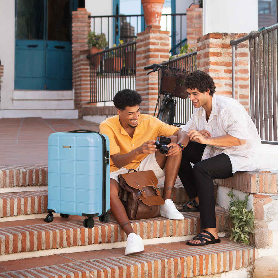 Teakwood Leathers Unisex Solid Hard Sided Cabin Size Trolley Bag | Powder Blue