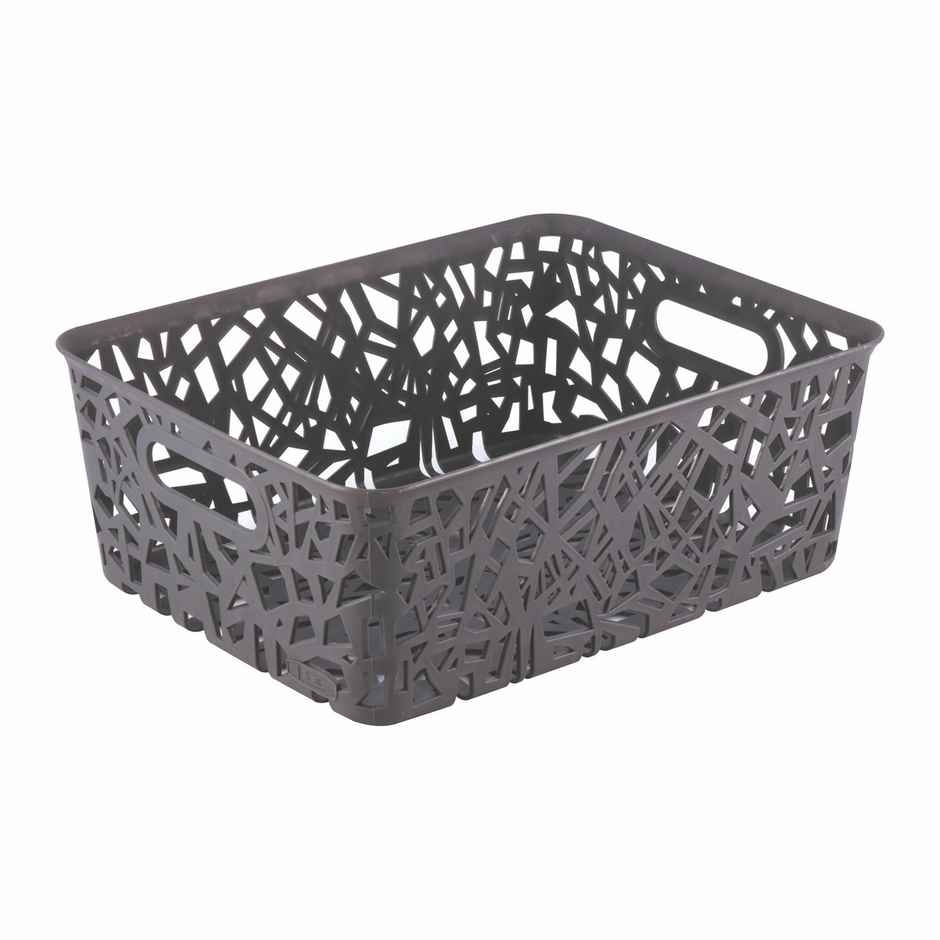 Flair Zig Zag Plastic Multi Purpose Storage Basket, 1 pc - M, Gray