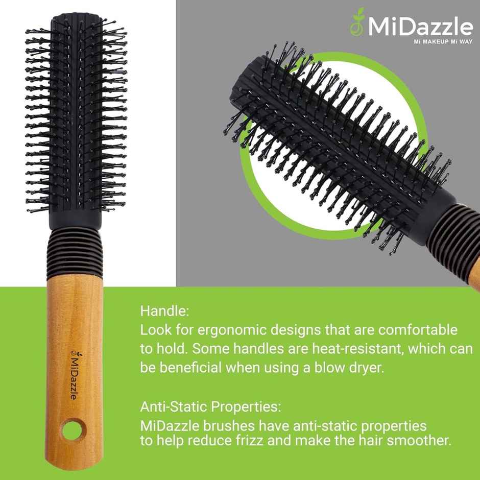 Midazzle Luxury Round Hair Brush with High-Quality Wooden Handle |MIHB0037