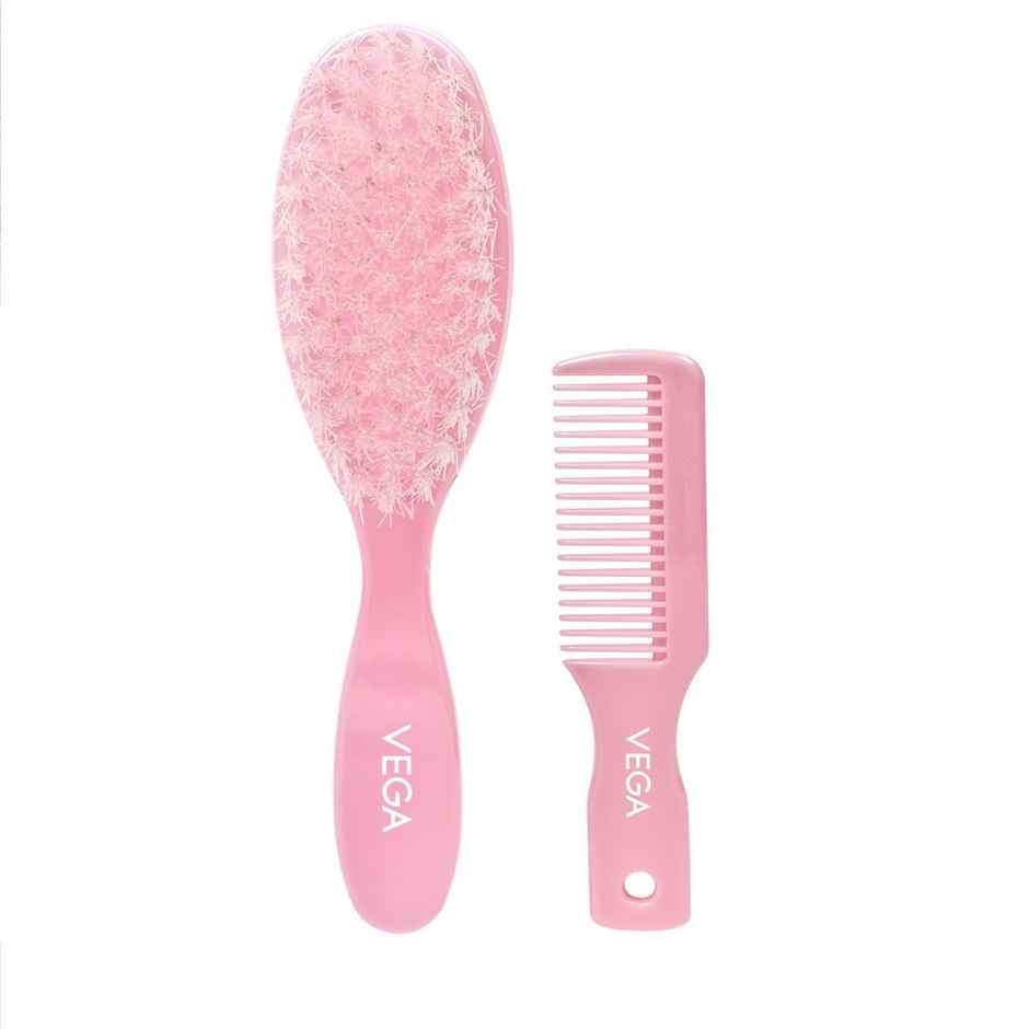 VEGA Baby Hair Brush and Comb Set with Natural Bristles for Baby Hair Grooming | 9959 | Assorted