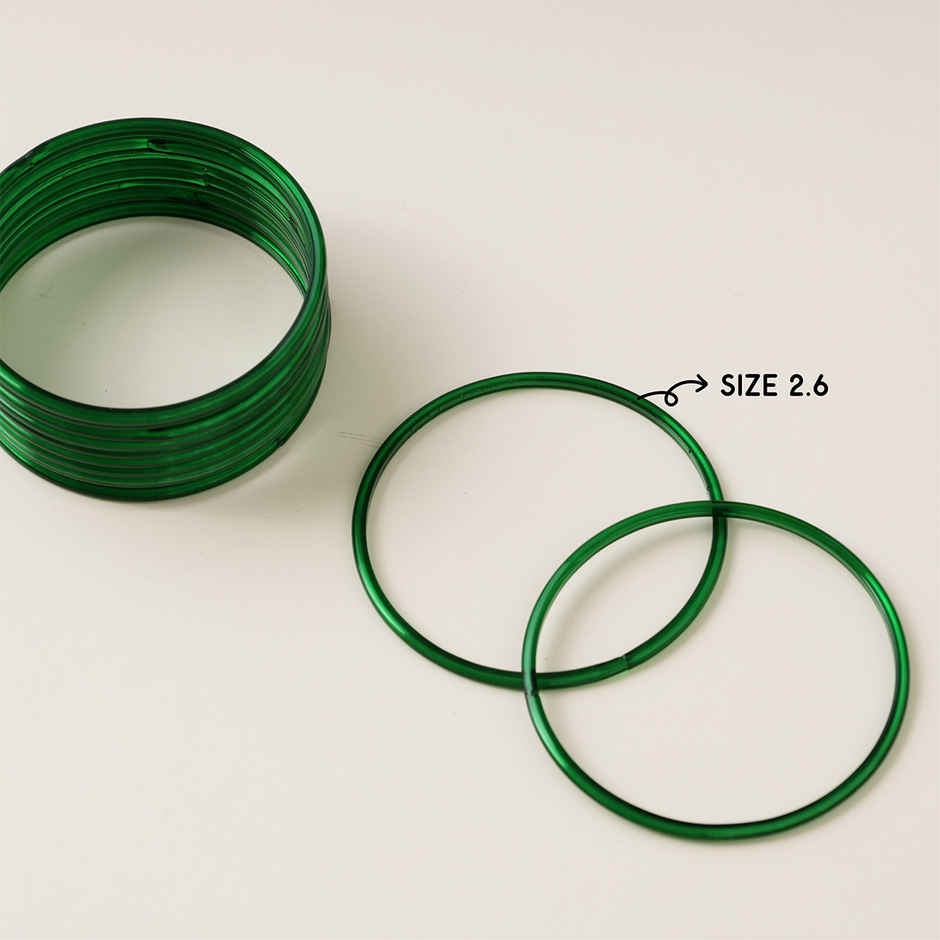 Traditional Glass Bangles | Green | Size 2.6 | Pack Of 12 | Happy Mail