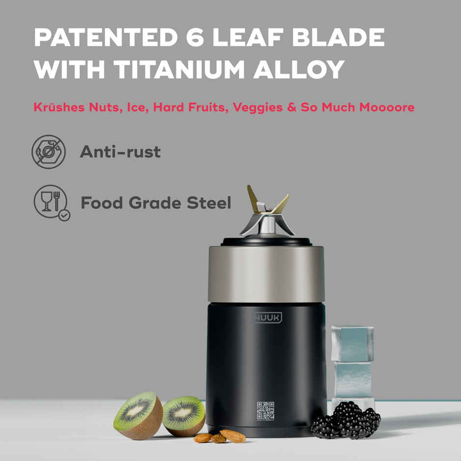 Nuuk Krush Blender | 6 Patended Titanium Blades | 500W | 24500 RPM Motor | Elderberry Black