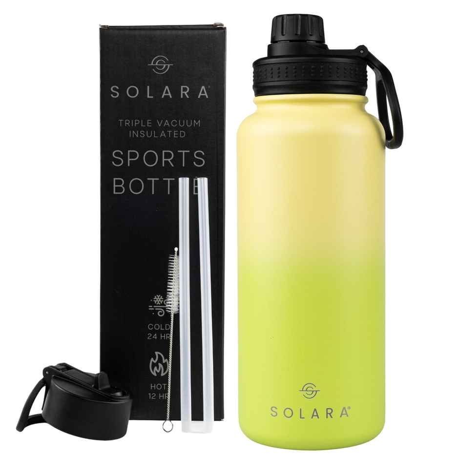 Solara Stainless Steel Insulated Water Bottle for Travel, Office, School, Gym | Lime Green | 1 L