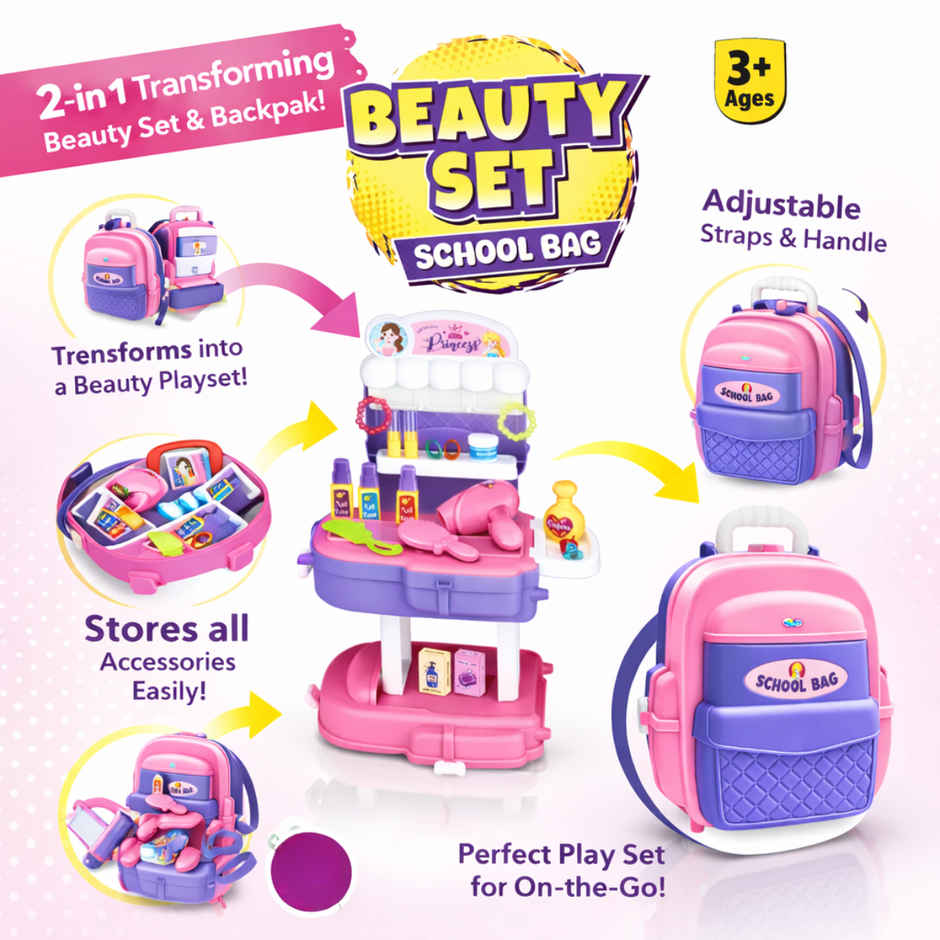 Fablue 2-in-1 Beauty Playset Toy for Kids Portable Beauty Pretend Play Kit Toy for Kids & Toddlers