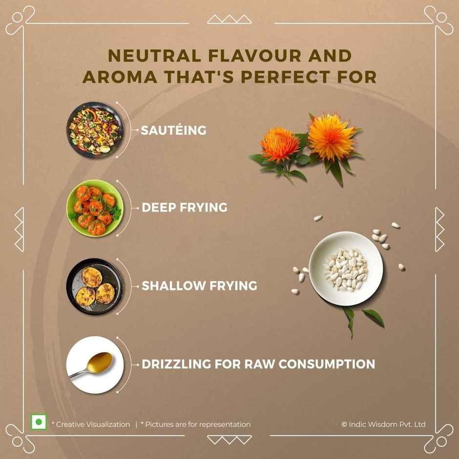 Indic Wisdom Wood Pressed Safflower Oil | Cold Pressed - Extracted on Wooden Churner Combo