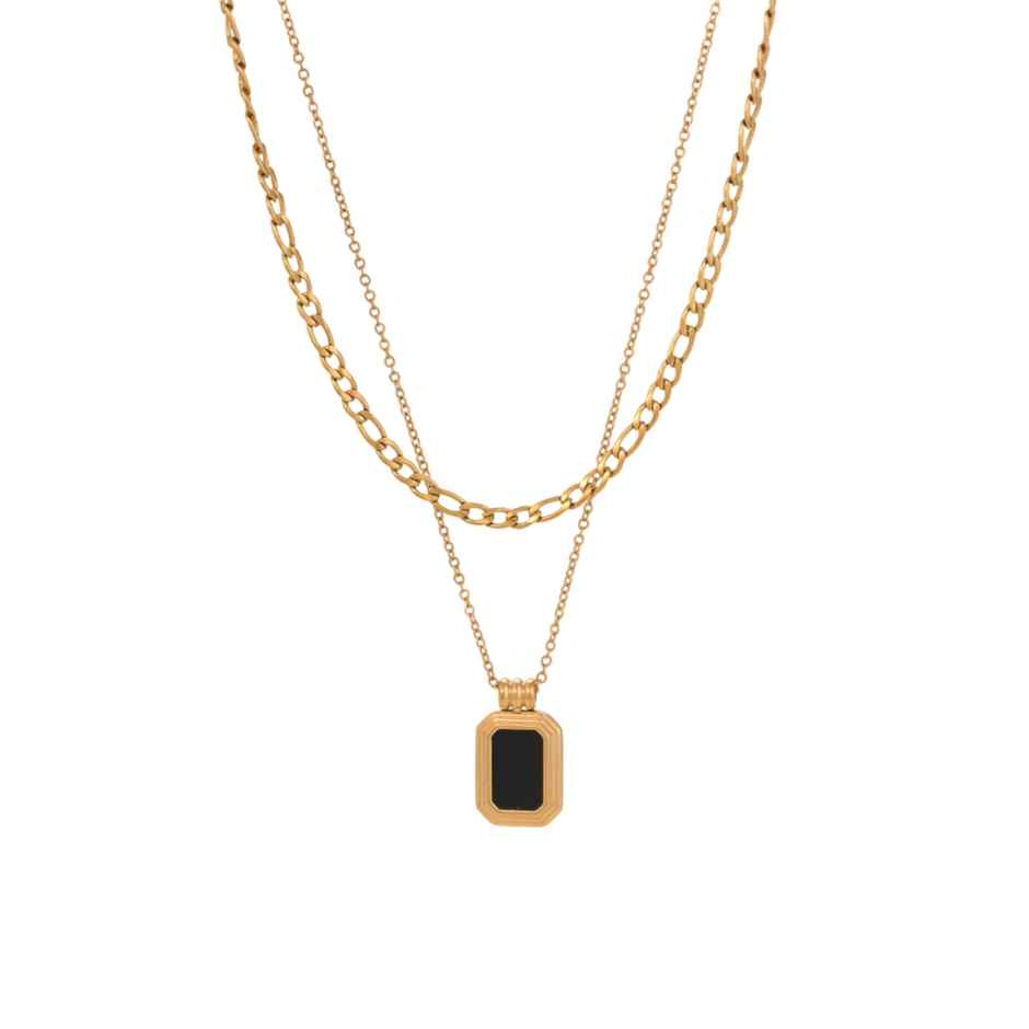Palmonas Black Onyx Two Layer Necklace for Women | Waterproof and Anti-Tarnish