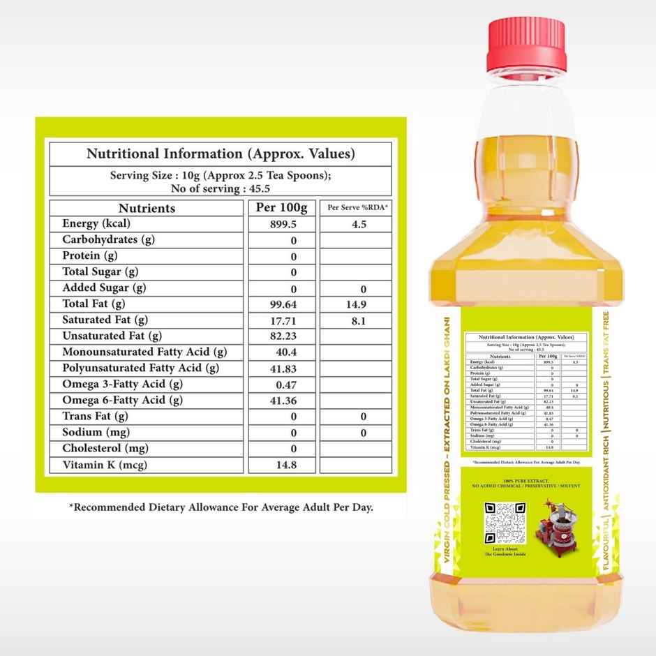Indic Wisdom White Sesame (Til-Gingelly) Wood Cold Pressed Oil - Extracted On Wooden Churner