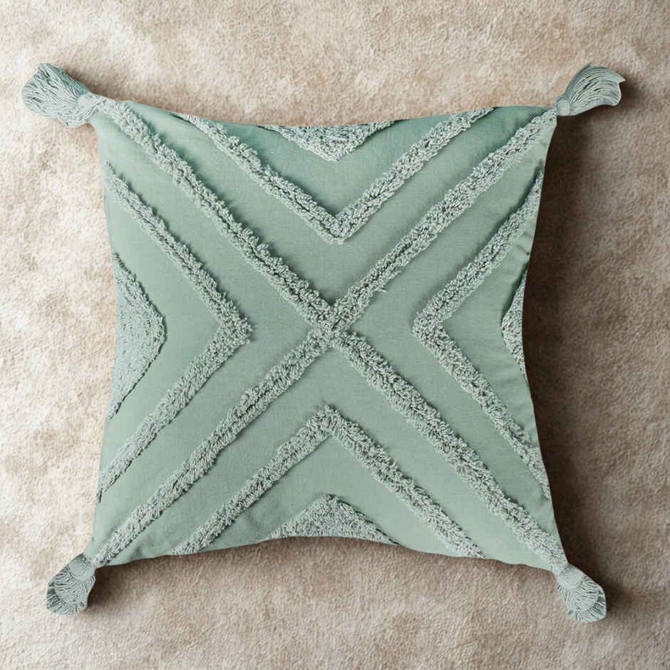 Sashaa World Tufted Cotton Cushion Cover | Green