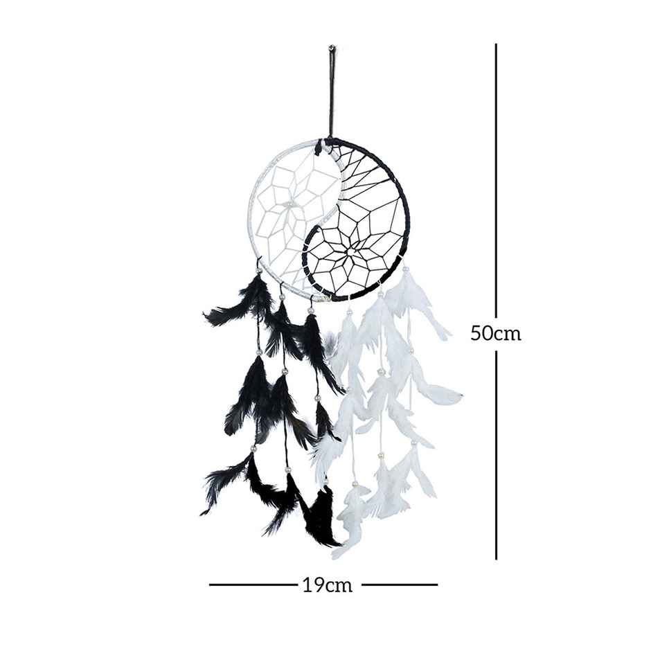 Urbanfix Ying & Yang Dream Catcher | Boho Wall Hanging | Bedroom & Living Room | Black/White