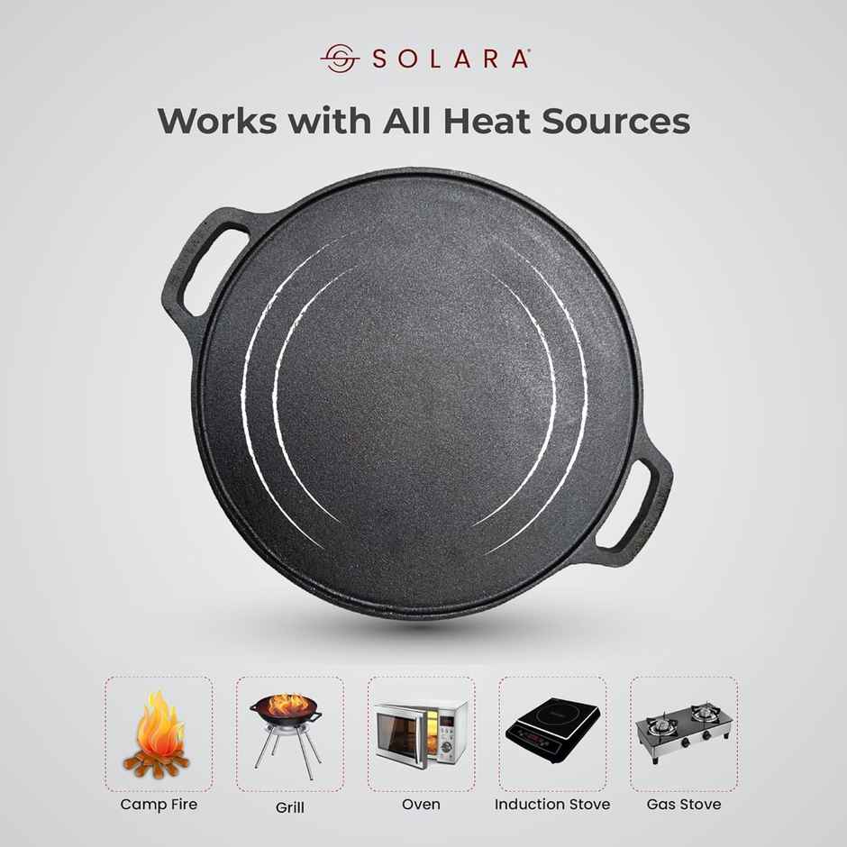 Solara Pre Seasoned Cast Iron Tawa For Dosa 12" Inch(30 Cm), 100% Pure And Toxin-Free Tawa