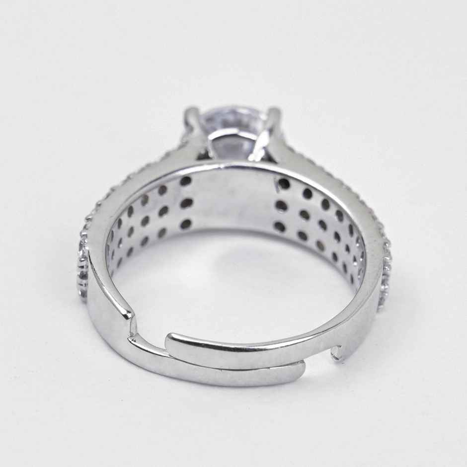Clara Pure 925 Sterling Silver Statement Solitaire Finger Ring With Adjustable Band
