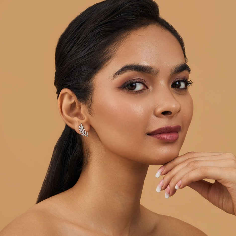 Kushal s Fashion Jewellery White Rhodium Gold-Plated Party Zircon Earring | 425577