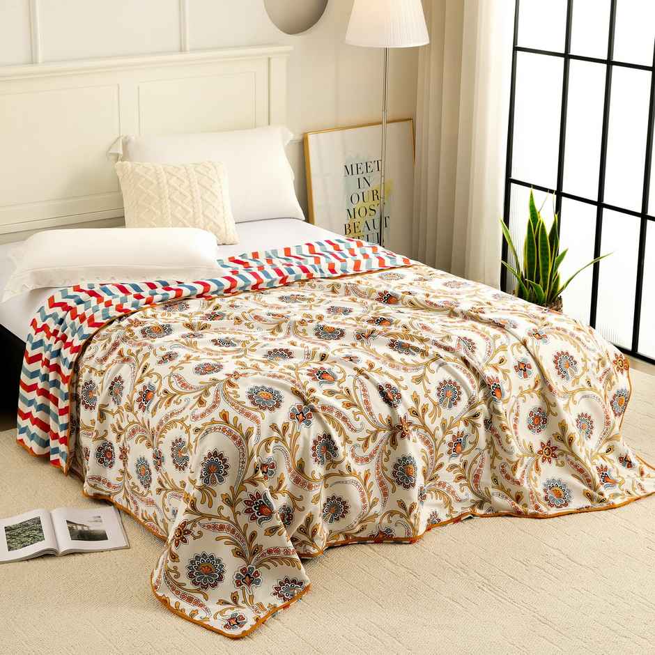 Story@home Printed Single Dohar/Duvet Cover (Cotton, Beige, White) (220x144x2 cms)