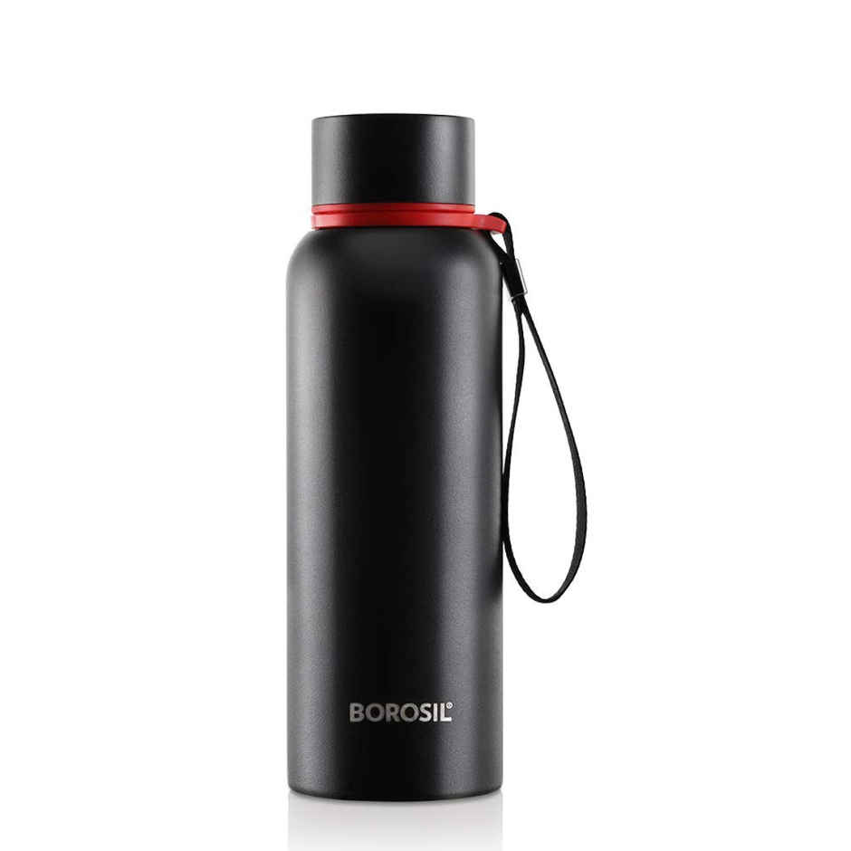 Borosil Hydra Trek Water Bottle | Stainless Steel Double Wall Vacuum Flask | Black | 700 ml