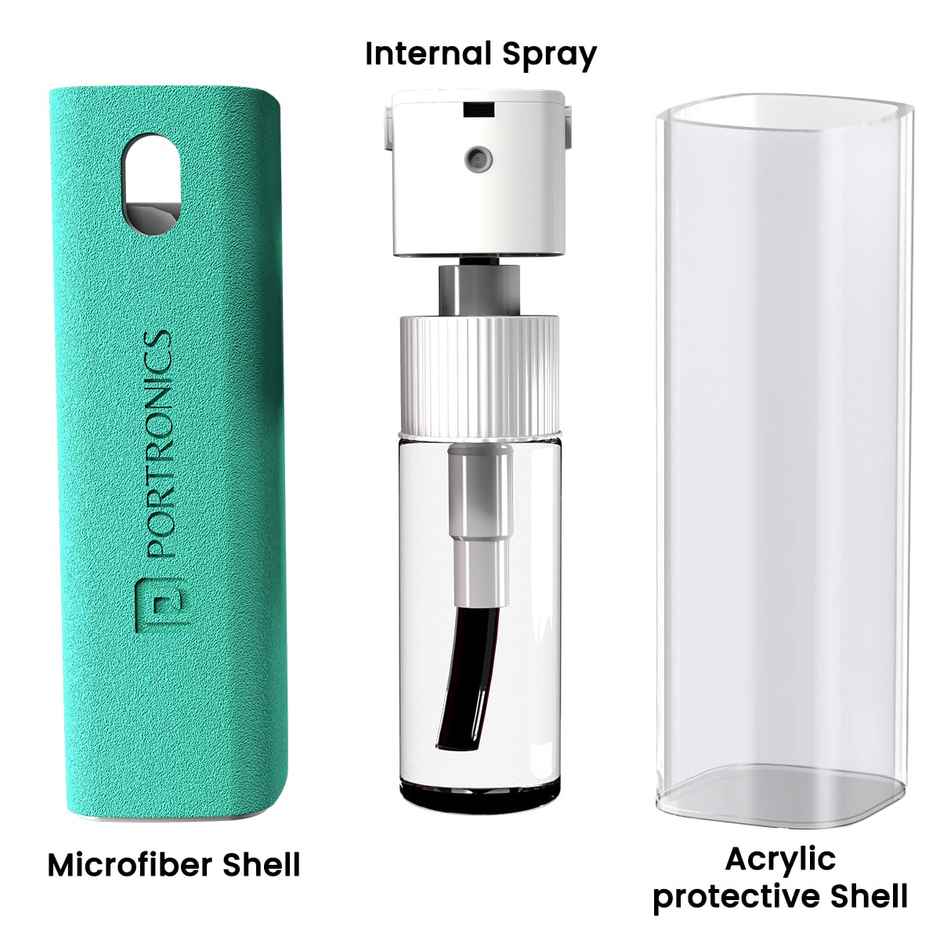 Portronics Swipe 2 Screen Cleaner & Duster with Refillable Spray Bottle, Chemical Free for Monitors & Laptop Screen, Smartphones & Tablets - Green