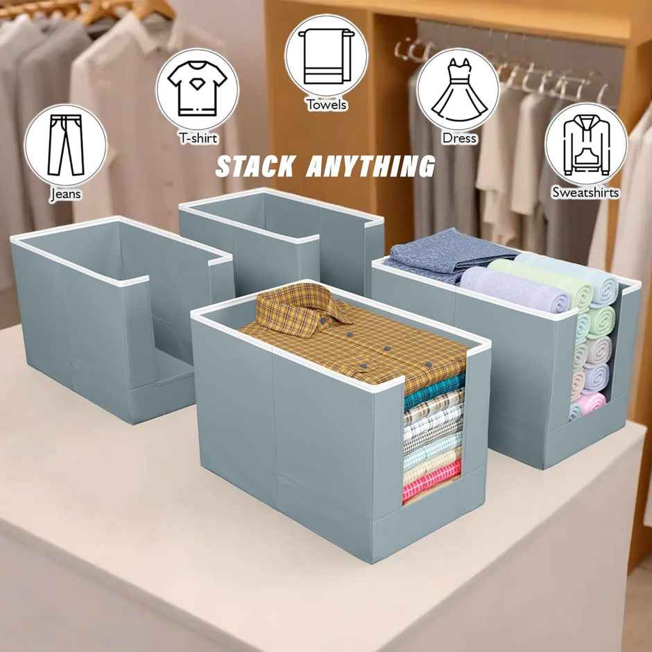Kuber Industries Non-Woven Shirt Stacker | Foldable Closet & Wardrobe Organizer | Pack of 4 | Grey