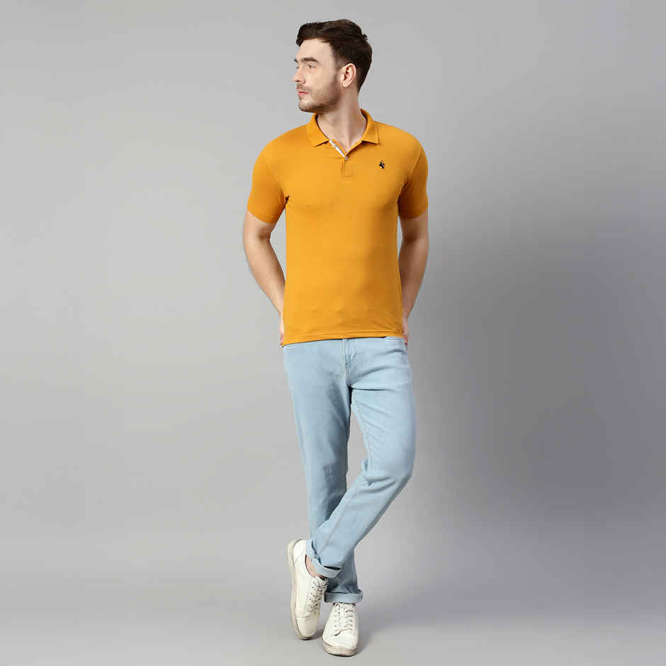 Cantabil Men's Solid Polo Neck Casual T-shirt | Mustard - XL