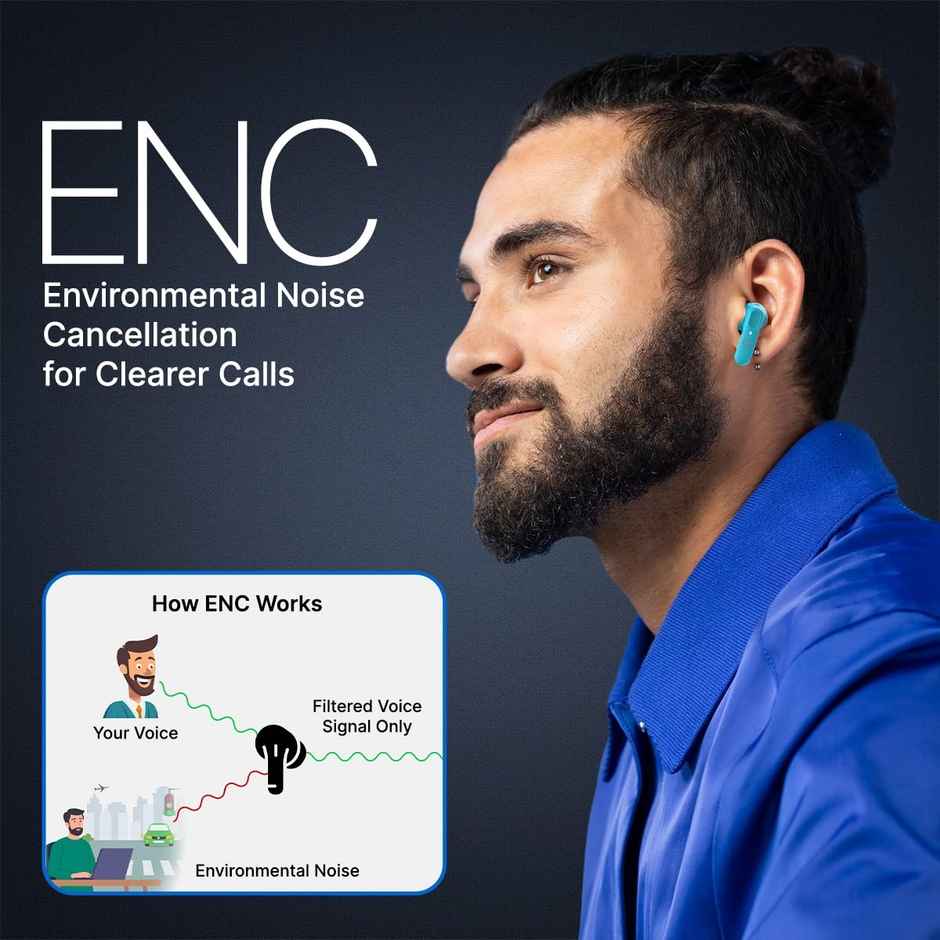 pTron Zenbuds 1 V2 32dB ANC TWS Earbuds | 4 Mic ENC Calls | 40H Playtime | 40ms Game/Music - Blue
