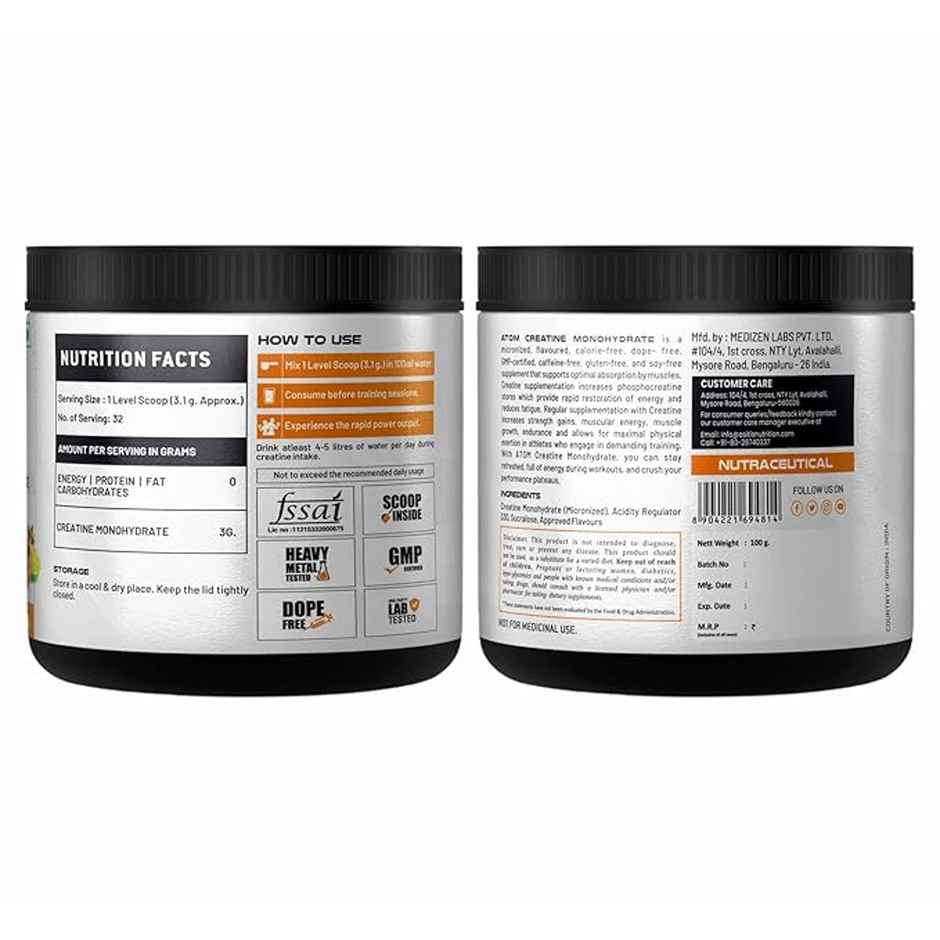 AS-IT-IS ATOM Creatine Monohydrate - 32 Servings, Fruit Punch, Dope Free