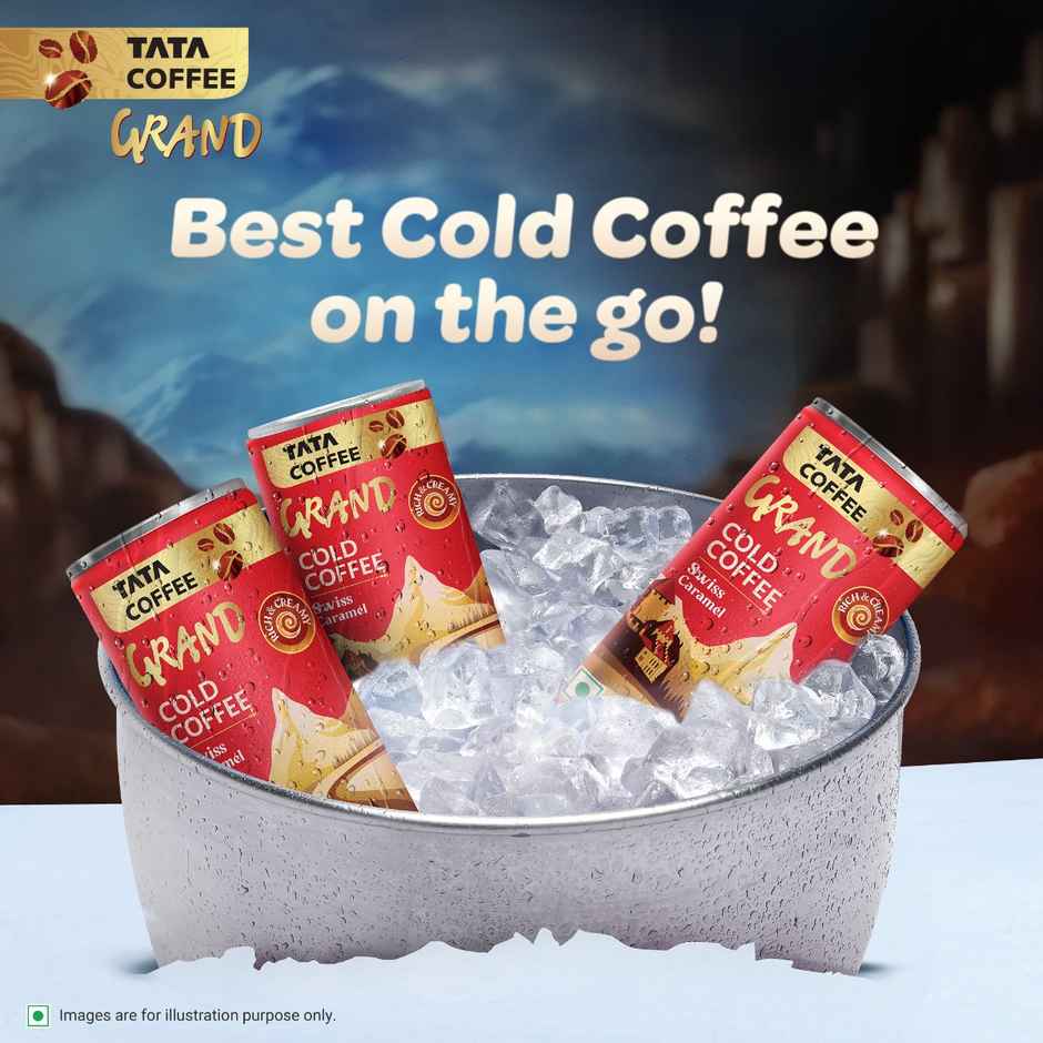 Tata Cold Coffee Swiss Caramel Iced Coffee, Rich & Creamy, Flavoured Milk, Can