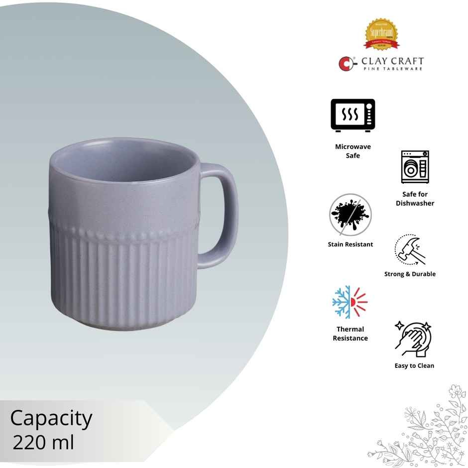 Clay Craft Fine Ceramic Crimson Blue Coffee Mug Set Of 6 | Cups For Tea and Coffee