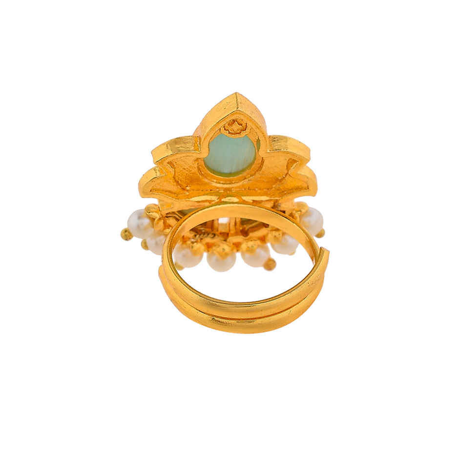Voylla Forever More Floral Green Stone Enamelled Cocktail Ring